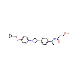 COCCC(=O)N[C@@H](C)c1ccc(C2CN(c3ccc(OCC4CC4)cc3)C2)cc1 ZINC000149976314