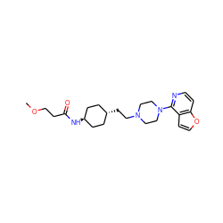 COCCC(=O)N[C@H]1CC[C@H](CCN2CCN(c3nccc4occc34)CC2)CC1 ZINC000261122011