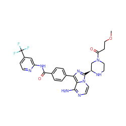 COCCC(=O)N1CCN[C@@H](c2nc(-c3ccc(C(=O)Nc4cc(C(F)(F)F)ccn4)cc3)c3c(N)nccn23)C1 ZINC000208798801