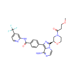 COCCC(=O)N1CCO[C@@H](c2nc(-c3ccc(C(=O)Nc4cc(C(F)(F)F)ccn4)cc3)c3c(N)nccn23)C1 ZINC000145083409