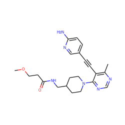 COCCC(=O)NCC1CCN(c2ncnc(C)c2C#Cc2ccc(N)nc2)CC1 ZINC000149159768