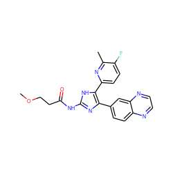 COCCC(=O)Nc1nc(-c2ccc3nccnc3c2)c(-c2ccc(F)c(C)n2)[nH]1 ZINC000040934286