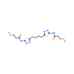 COCCC(=O)Nc1nnc(CCCCc2nnc(NC(=O)CCOC)s2)s1 ZINC000169697822