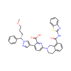 COCCC[C@@H](c1ccccc1)n1cc(-c2ccc(N3CCc4cccc(C(=O)Nc5nc6ccccc6s5)c4C3)nc2C(=O)O)cn1 ZINC000205404961