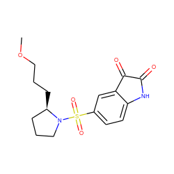 COCCC[C@@H]1CCCN1S(=O)(=O)c1ccc2c(c1)C(=O)C(=O)N2 ZINC000095602185