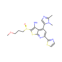 COCCC[S@@+]([O-])c1sc2nc(-c3nccs3)cc(-c3cnc(C)n3C)c2c1N ZINC001772573617