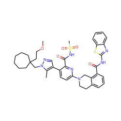 COCCC1(Cn2ncc(-c3ccc(N4CCc5cccc(C(=O)Nc6nc7ccccc7s6)c5C4)nc3C(=O)NS(C)(=O)=O)c2C)CCCCCC1 ZINC000223837914