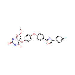 COCCC1(Oc2ccc(Oc3ccc(-c4nc(-c5ccc(F)cc5)co4)cc3)cc2)C(=O)NC(=O)NC1=O ZINC000003926115