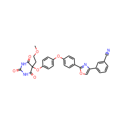 COCCC1(Oc2ccc(Oc3ccc(-c4nc(-c5cccc(C#N)c5)co4)cc3)cc2)C(=O)NC(=O)NC1=O ZINC000034802383