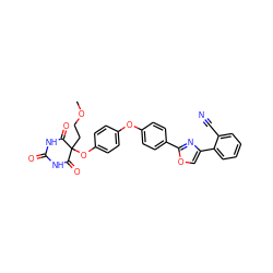 COCCC1(Oc2ccc(Oc3ccc(-c4nc(-c5ccccc5C#N)co4)cc3)cc2)C(=O)NC(=O)NC1=O ZINC000034802375