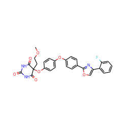 COCCC1(Oc2ccc(Oc3ccc(-c4nc(-c5ccccc5F)co4)cc3)cc2)C(=O)NC(=O)NC1=O ZINC000003926113