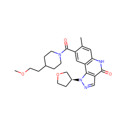 COCCC1CCN(C(=O)c2cc3c(cc2C)[nH]c(=O)c2cnn([C@H]4CCOC4)c23)CC1 ZINC000261174343