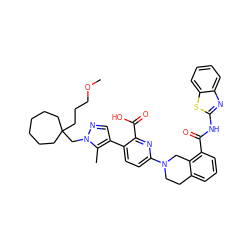 COCCCC1(Cn2ncc(-c3ccc(N4CCc5cccc(C(=O)Nc6nc7ccccc7s6)c5C4)nc3C(=O)O)c2C)CCCCCC1 ZINC000223834250