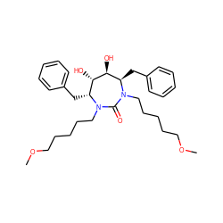 COCCCCCN1C(=O)N(CCCCCOC)[C@H](Cc2ccccc2)[C@H](O)[C@@H](O)[C@H]1Cc1ccccc1 ZINC000014907472