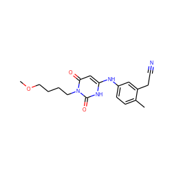 COCCCCn1c(=O)cc(Nc2ccc(C)c(CC#N)c2)[nH]c1=O ZINC000013522360