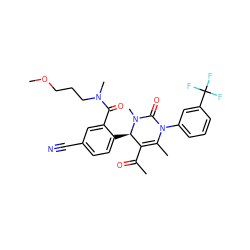 COCCCN(C)C(=O)c1cc(C#N)ccc1[C@@H]1C(C(C)=O)=C(C)N(c2cccc(C(F)(F)F)c2)C(=O)N1C ZINC001772657935