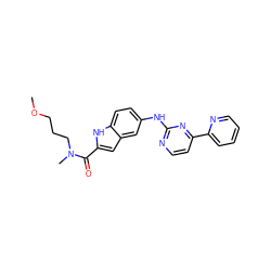 COCCCN(C)C(=O)c1cc2cc(Nc3nccc(-c4ccccn4)n3)ccc2[nH]1 ZINC000144212444