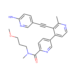 COCCCN(C)C(=O)c1ccc(-c2ccnc(C)c2C#Cc2ccc(N)nc2)cn1 ZINC000202387686