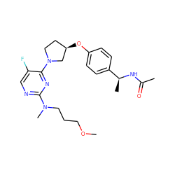 COCCCN(C)c1ncc(F)c(N2CC[C@@H](Oc3ccc([C@H](C)NC(C)=O)cc3)C2)n1 ZINC000261172332