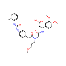 COCCCN(CC(=O)N[C@@H](CC(=O)O)c1ccc(OC)c(OC)c1)C(=O)Cc1ccc(NC(=O)Nc2ccccc2C)cc1 ZINC000003981129