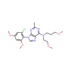 COCCCN(CCOC)c1nc(C)nc2c1ncn2-c1c(Cl)cc(OC)cc1OC ZINC000013795034