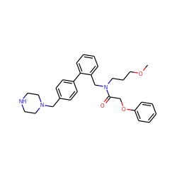 COCCCN(Cc1ccccc1-c1ccc(CN2CCNCC2)cc1)C(=O)COc1ccccc1 ZINC000040874809