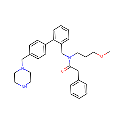 COCCCN(Cc1ccccc1-c1ccc(CN2CCNCC2)cc1)C(=O)Cc1ccccc1 ZINC000040901045