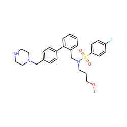 COCCCN(Cc1ccccc1-c1ccc(CN2CCNCC2)cc1)S(=O)(=O)c1ccc(F)cc1 ZINC000040899063