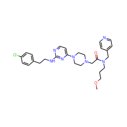 COCCCN(Cc1ccncc1)C(=O)CN1CCN(c2ccnc(NCCc3ccc(Cl)cc3)n2)CC1 ZINC000071317786