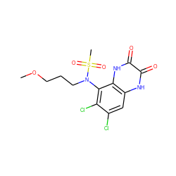 COCCCN(c1c(Cl)c(Cl)cc2[nH]c(=O)c(=O)[nH]c12)S(C)(=O)=O ZINC000028954109