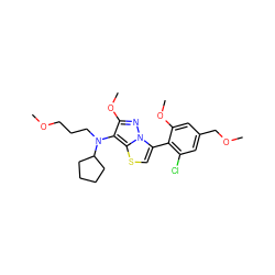 COCCCN(c1c(OC)nn2c(-c3c(Cl)cc(COC)cc3OC)csc12)C1CCCC1 ZINC000096172608