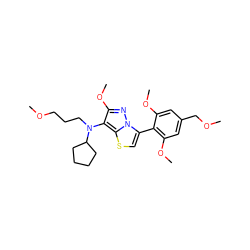 COCCCN(c1c(OC)nn2c(-c3c(OC)cc(COC)cc3OC)csc12)C1CCCC1 ZINC000096172597