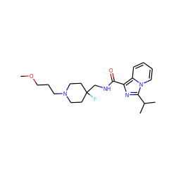 COCCCN1CCC(F)(CNC(=O)c2nc(C(C)C)n3ccccc23)CC1 ZINC000653803577