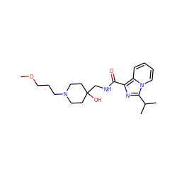 COCCCN1CCC(O)(CNC(=O)c2nc(C(C)C)n3ccccc23)CC1 ZINC000653803553