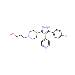 COCCCN1CCC(c2n[nH]c(-c3ccc(Cl)cc3)c2-c2ccncc2)CC1 ZINC000049067712