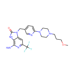 COCCCN1CCN(c2ccc(Cn3c(=O)[nH]c4c(N)nc(C(F)(F)F)cc43)cn2)CC1 ZINC000072125856