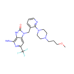 COCCCN1CCN(c2ncccc2Cn2c(=O)[nH]c3c(N)nc(C(F)(F)F)cc32)CC1 ZINC000072123214