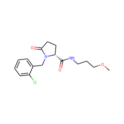 COCCCNC(=O)[C@H]1CCC(=O)N1Cc1ccccc1Cl ZINC000003026100