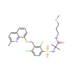 COCCCNC(=O)C(C)(C)NS(=O)(=O)c1ccc(Cl)c(COc2cccc3ccc(C)nc23)c1Cl ZINC000043524465