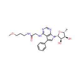 COCCCNC(=O)CNc1ncnc2c1c(-c1ccccc1)cn2[C@@H]1O[C@H](C)[C@@H](O)[C@H]1O ZINC000013676895