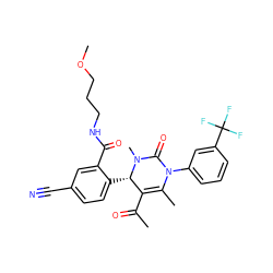 COCCCNC(=O)c1cc(C#N)ccc1[C@H]1C(C(C)=O)=C(C)N(c2cccc(C(F)(F)F)c2)C(=O)N1C ZINC001772654489