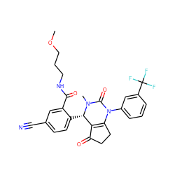 COCCCNC(=O)c1cc(C#N)ccc1[C@H]1C2=C(CCC2=O)N(c2cccc(C(F)(F)F)c2)C(=O)N1C ZINC001772612882