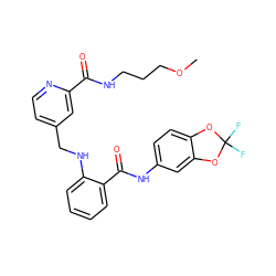 COCCCNC(=O)c1cc(CNc2ccccc2C(=O)Nc2ccc3c(c2)OC(F)(F)O3)ccn1 ZINC000028951762