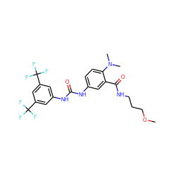 COCCCNC(=O)c1cc(NC(=O)Nc2cc(C(F)(F)F)cc(C(F)(F)F)c2)ccc1N(C)C ZINC000013652942