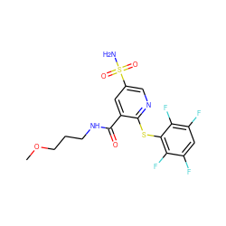 COCCCNC(=O)c1cc(S(N)(=O)=O)cnc1Sc1c(F)c(F)cc(F)c1F ZINC000049089557