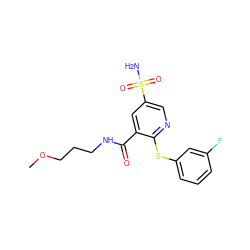 COCCCNC(=O)c1cc(S(N)(=O)=O)cnc1Sc1cccc(F)c1 ZINC000049110970