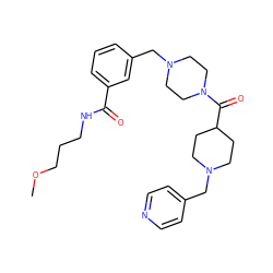 COCCCNC(=O)c1cccc(CN2CCN(C(=O)C3CCN(Cc4ccncc4)CC3)CC2)c1 ZINC000058592276