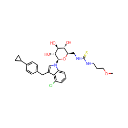 COCCCNC(=S)NC[C@H]1O[C@@H](n2cc(Cc3ccc(C4CC4)cc3)c3c(Cl)cccc32)[C@H](O)[C@@H](O)[C@@H]1O ZINC000219446131