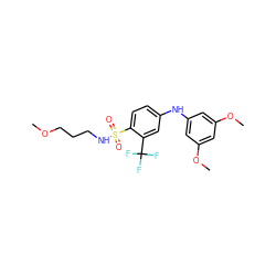 COCCCNS(=O)(=O)c1ccc(Nc2cc(OC)cc(OC)c2)cc1C(F)(F)F ZINC000146264945