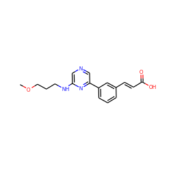 COCCCNc1cncc(-c2cccc(/C=C/C(=O)O)c2)n1 ZINC000040836318